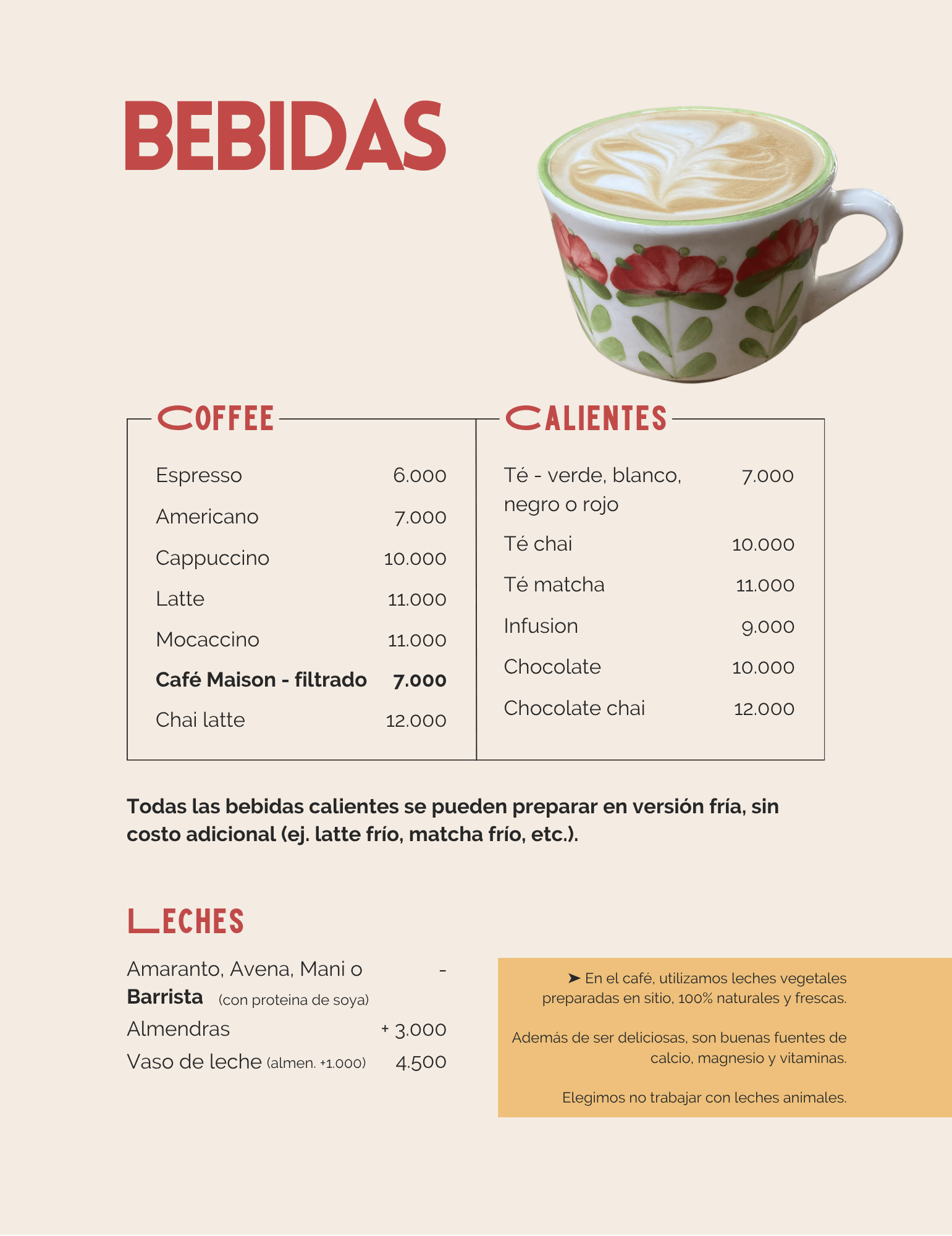Menú de Bebidas Calientes y Coffee
