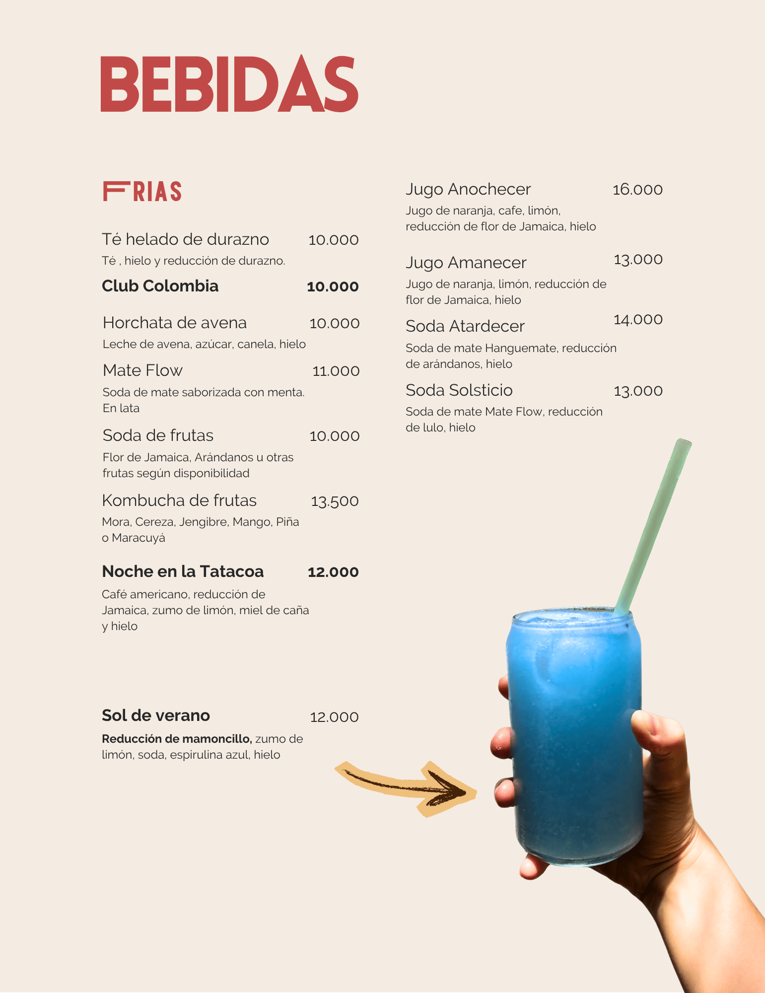 Menú de Bebidas Frías